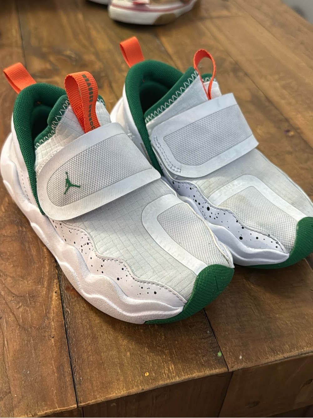 Jordan Kids White, Green & Orange Slip-On Athletic Sneakers